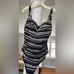 Bond -Eye women’s one piece swimsuit black, white and gold stripes size 10-12